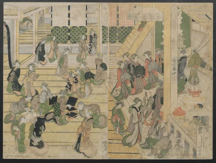 Framed Print : New Years Day at the Ogiya Seiro, ca. 1804. Creator: Hokusai Framed Print : New Years Day at the Ogiya Seiro, ca. 1804. Creator: Hokusai