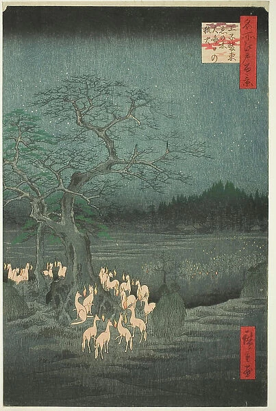 New Year's Eve Fox Fires at the Changing Tree (Oji shozoku enoki omisoka no kitsunebi), fr... 1857. Creator: Ando Hiroshige