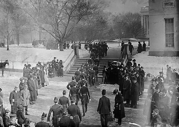 New Year's Reception At White House - Army officers Leaving War Department For Reception, 1910. Creator: Harris & Ewing. New Year's Reception At White House - Army officers Leaving War Department For Reception, 1910. Creator: Harris & Ewing