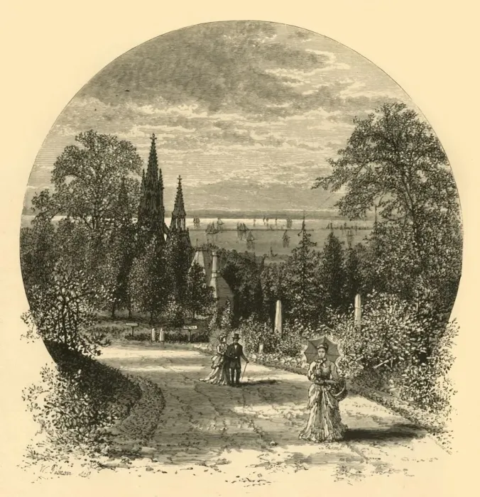 Framed Print : New-York Bay, from Greenwood Cemetery, 1874. Creator: William Hamilton Gibson Framed Print : New-York Bay, from Greenwood Cemetery, 1874. Creator: William Hamilton Gibson