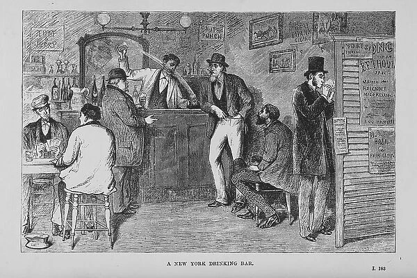A New York drinking bar, 1882. Creator: Unknown