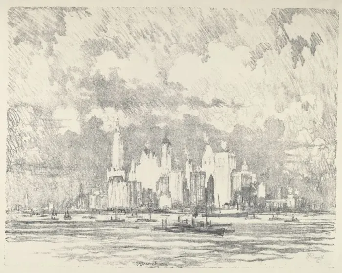 Framed Print : New York From Ellis Island, 1910. Creator: Joseph Pennell Framed Print : New York From Ellis Island, 1910. Creator: Joseph Pennell