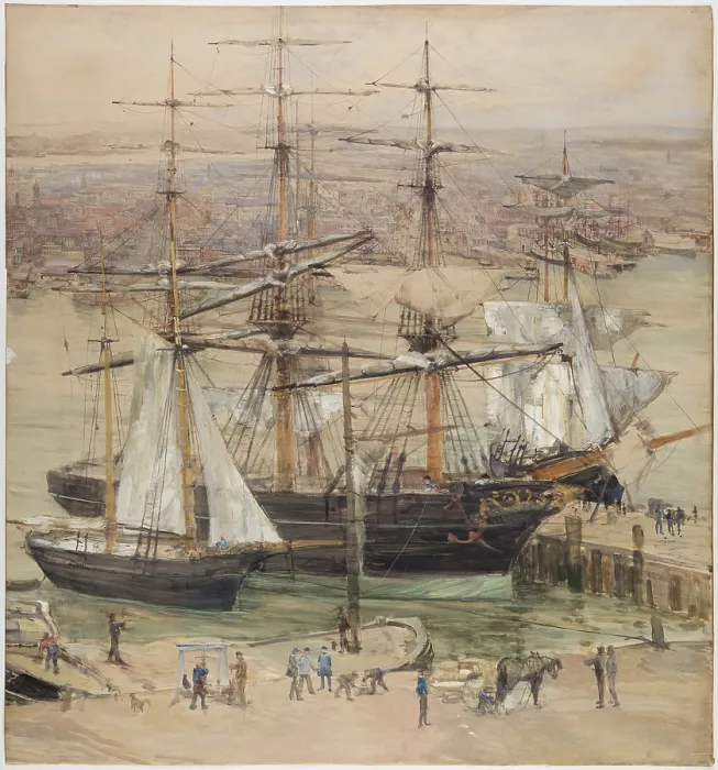 Framed Print : New York Harbor, 19th century. Creator: Jules Lessore Framed Print : New York Harbor, 19th century. Creator: Jules Lessore