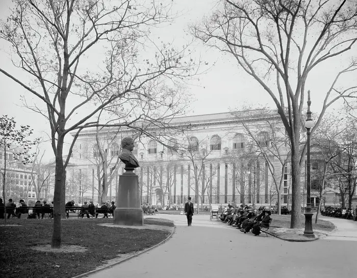 Framed Print : The New York Public Library and Bryant Park, New York, c.between 1910 and 1920. Creator: Unknown Framed Print : The New York Public Library and Bryant Park, New York, c.between 1910 and 1920. Creator: Unknown