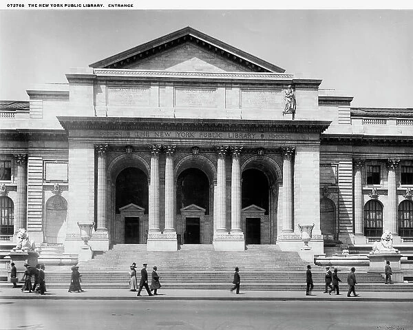 The New York Public Library, entrance, c.between 1910 and 1920. Creator: William H. Jackson