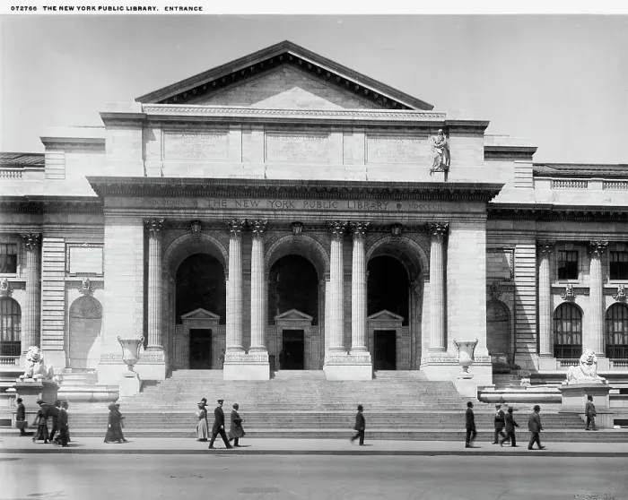 Framed Print : The New York Public Library, entrance, c.between 1910 and 1920. Creator: William H. Jackson Framed Print : The New York Public Library, entrance, c.between 1910 and 1920. Creator: William H. Jackson