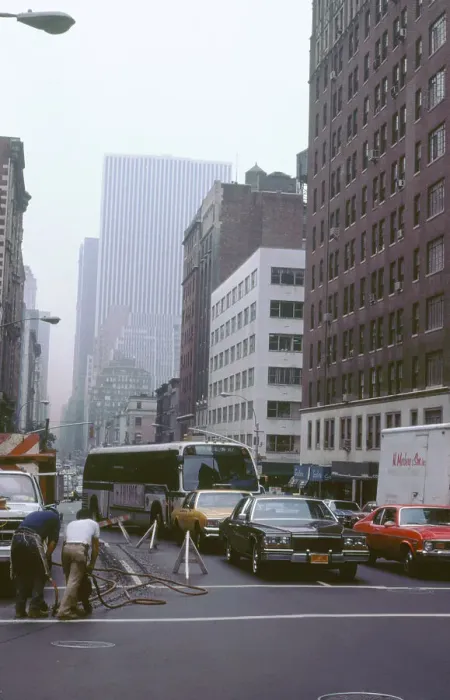 Framed Print : New York street, roadworks causing congestion Framed Print : New York street, roadworks causing congestion
