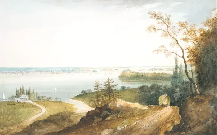Framed Print : New York from Weehawk, ca. 1820-23. Creator: William Guy Wall Framed Print : New York from Weehawk, ca. 1820-23. Creator: William Guy Wall