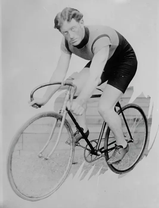 Framed Print : New Zealand cyclist, Fred Jumbo Wells on bike, between c1910 and c1915. Creator: Bain News Service Framed Print : New Zealand cyclist, Fred Jumbo Wells on bike, between c1910 and c1915. Creator: Bain News Service