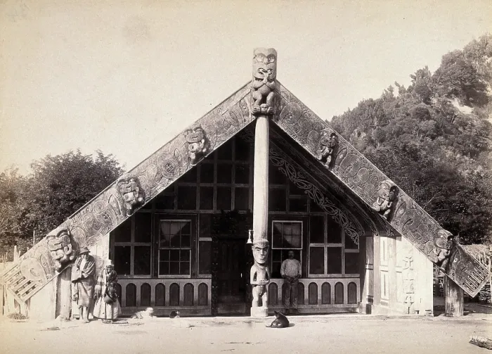 Framed Print : New Zealand: a Maori meeting house, c1840s. Creator: Unknown Framed Print : New Zealand: a Maori meeting house, c1840s. Creator: Unknown