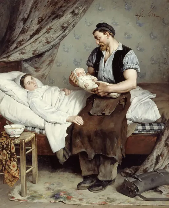 Framed Print : The newborn, 1881. Creator: Andre Gill Framed Print : The newborn, 1881. Creator: Andre Gill
