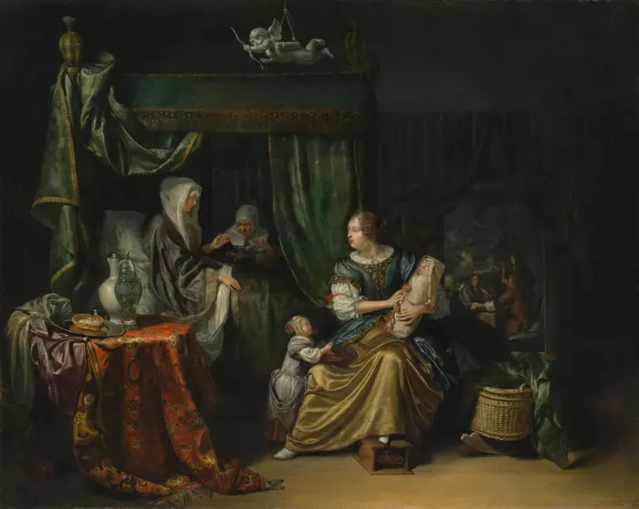 Framed Print : The Newborn Baby, 1675. Creator: Matthys Naiveu Framed Print : The Newborn Baby, 1675. Creator: Matthys Naiveu