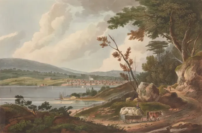 Framed Print : Newburg [Newburgh] (No. 14 of The Hudson River Portfolio), 1825. Creator: John Hill