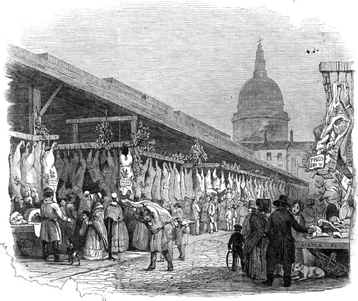 Framed Print : Newgate Market, on Christmas Eve, 1845. Creator: W. J. Linton Framed Print : Newgate Market, on Christmas Eve, 1845. Creator: W. J. Linton