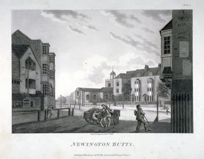 Framed Print : Newington Butts, Southwark, London, 1792. Artist Framed Print : Newington Butts, Southwark, London, 1792. Artist