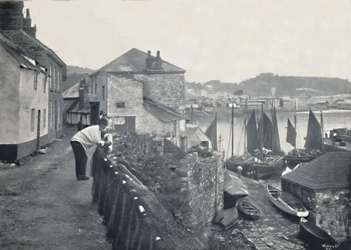 Framed Print : Newlyn - View of the Village and the Harbour, 1895 Framed Print : Newlyn - View of the Village and the Harbour, 1895