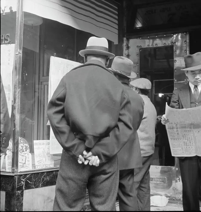 Framed Print : News of the surrender of Canton, San Francisco, California, 1938. Creator: Dorothea Lange Framed Print : News of the surrender of Canton, San Francisco, California, 1938. Creator: Dorothea Lange