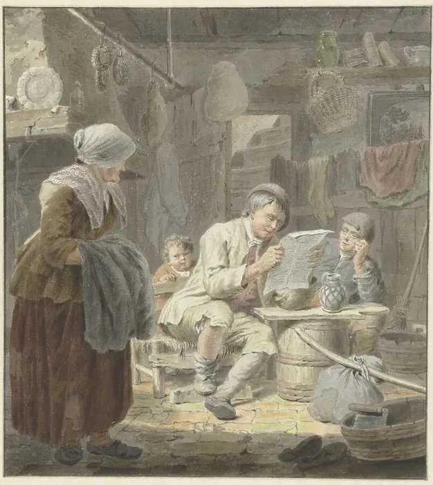 Framed Print : The newspaper reader, 1741-1795. Creator: Cornelis van Noorde Framed Print : The newspaper reader, 1741-1795. Creator: Cornelis van Noorde