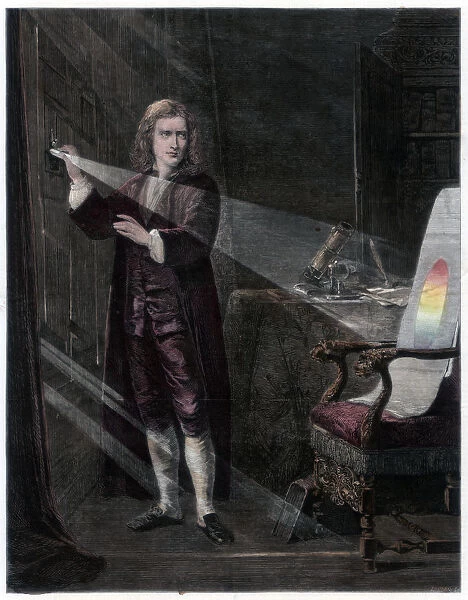 Newton investigating light, 1870. Artist: William Mouat Loudan