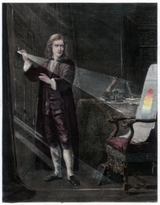 Framed Print : Newton investigating light, 1870. Artist: William Mouat Loudan Framed Print : Newton investigating light, 1870. Artist: William Mouat Loudan