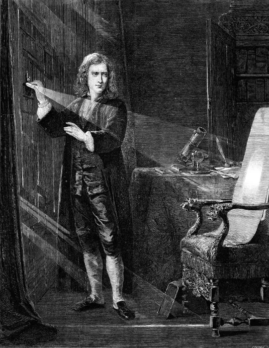Framed Print : Newton Investigating Light, by J. A. Houston, R.S.A. 1870. Creator: Robert Loudan Framed Print : Newton Investigating Light, by J. A. Houston, R.S.A. 1870. Creator: Robert Loudan