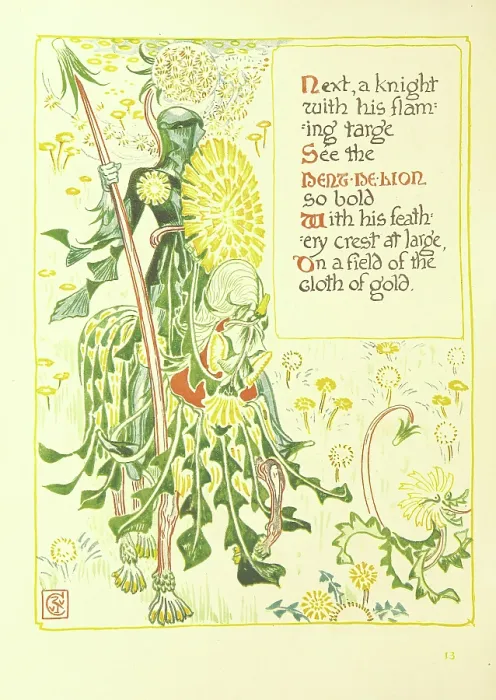 Framed Print : Next, a knight with his flaming targe See the Dent-De-Lion so bold, 1899. Creator: Walter Crane Framed Print : Next, a knight with his flaming targe See the Dent-De-Lion so bold, 1899. Creator: Walter Crane