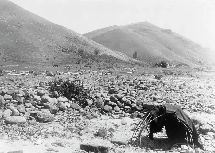 Framed Print : Nez Percé sweat-lodge, c1910. Creator: Edward Sheriff Curtis Framed Print : Nez Percé sweat-lodge, c1910. Creator: Edward Sheriff Curtis
