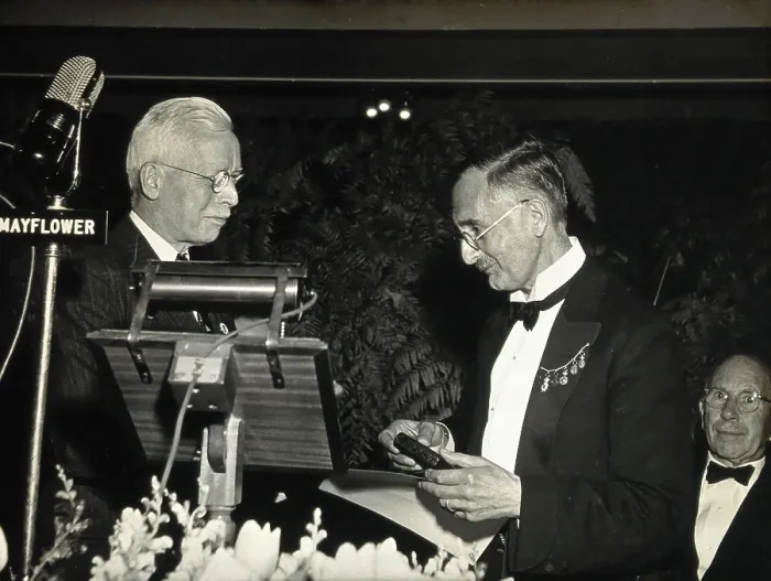 Framed Print : NH Swellengrebel receiving the Laveran Prize from Rolla Dyer, 1948. Creator: Unknown Framed Print : NH Swellengrebel receiving the Laveran Prize from Rolla Dyer, 1948. Creator: Unknown