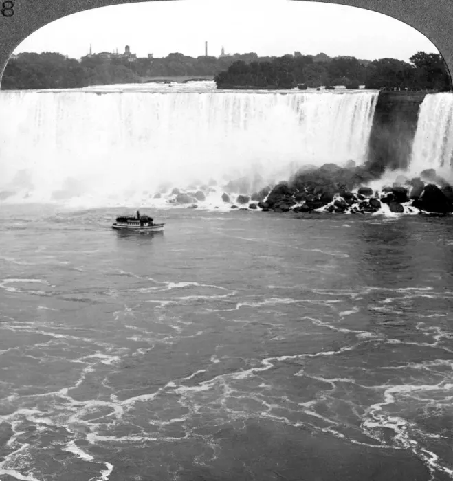 Framed Print : Niagara Falls and the Maid of the Mist, from the Canadian Cliffs, Canada. Artist: Realistic Travels Publishers Framed Print : Niagara Falls and the Maid of the Mist, from the Canadian Cliffs, Canada. Artist: Realistic Travels Publishers