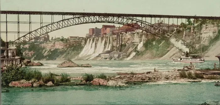 Framed Print : Niagara, mills and Grand Trunk (i.e. Upper Steel Arch) Bridge, ca 1900. Creator: Unknown Framed Print : Niagara, mills and Grand Trunk (i.e. Upper Steel Arch) Bridge, ca 1900. Creator: Unknown