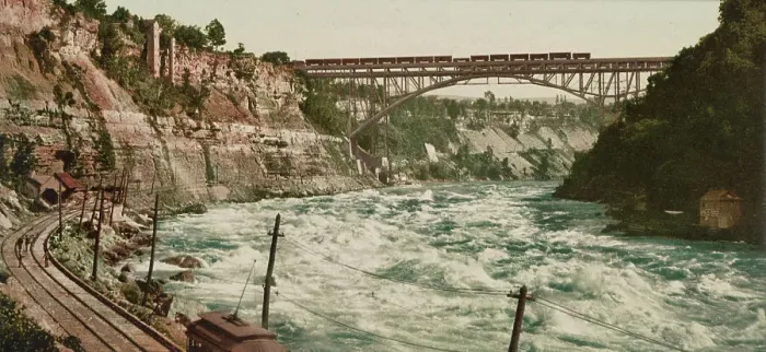 Framed Print : Niagara, Whirlpool Rapids and bridge, ca 1900. Creator: Unknown
