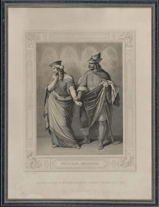 Framed Print : The Nibelungenlied. Gunther and Brunhild, 1860. Creator: Gonzenbach, Carl Arnold (1806-1885) Framed Print : The Nibelungenlied. Gunther and Brunhild, 1860. Creator: Gonzenbach, Carl Arnold (1806-1885)