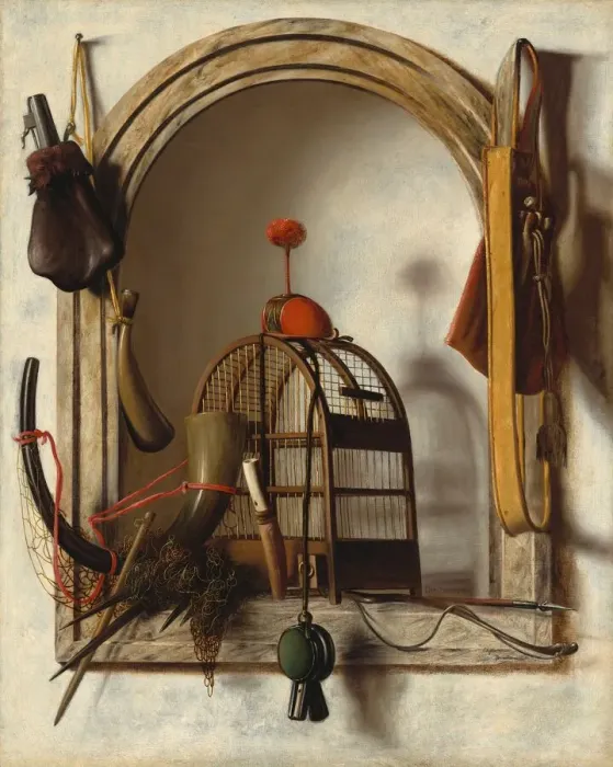 Framed Print : Niche with Falconry Gear, probably 1660s. Creator: Christoffel Pierson Framed Print : Niche with Falconry Gear, probably 1660s. Creator: Christoffel Pierson