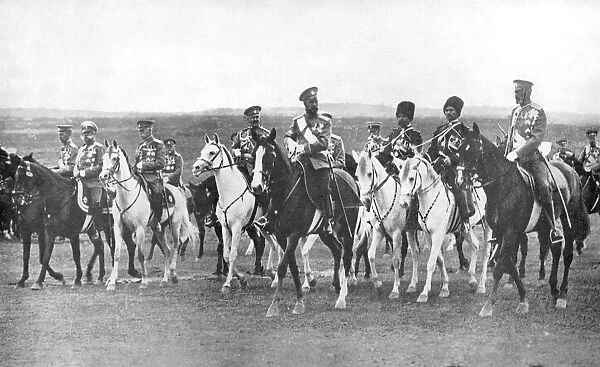Nicholas II and supporting officers on horseback, c1900