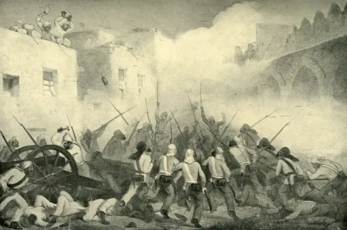 Framed Print : Nicholson Leading the Attack Through Delhi Streets, 1857, (1901) Framed Print : Nicholson Leading the Attack Through Delhi Streets, 1857, (1901)