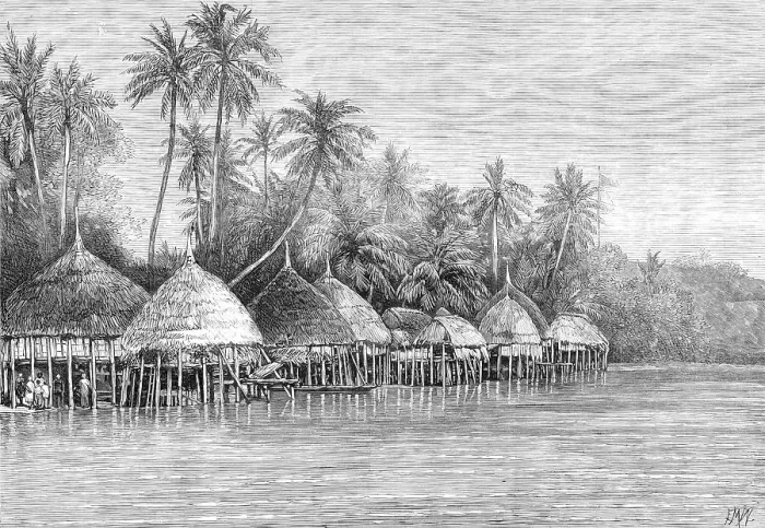 Framed Print : The Nicobar Islands, Indian Ocean: Village of Mala, Point Mayo, Nancowry, 1870. Creator: E. M. W Framed Print : The Nicobar Islands, Indian Ocean: Village of Mala, Point Mayo, Nancowry, 1870. Creator: E. M. W