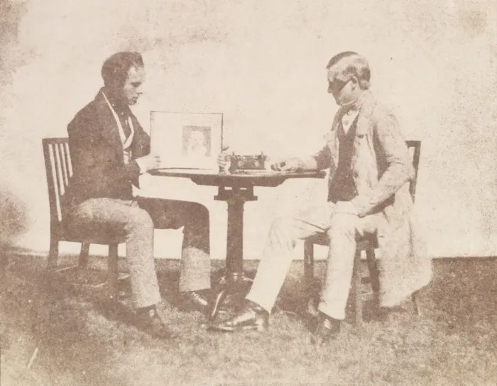 Framed Print : Nicols Henneman Showing an Album to Charles Porter, ca. 1845 Framed Print : Nicols Henneman Showing an Album to Charles Porter, ca. 1845