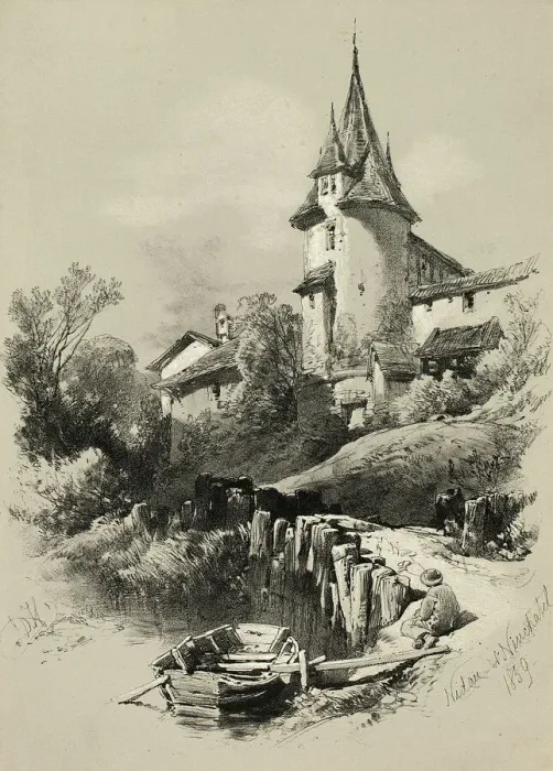 Framed Print : Nidan W. Neuchatel, from Picturesque Selections, 1859. Creator: James Duffield Harding Framed Print : Nidan W. Neuchatel, from Picturesque Selections, 1859. Creator: James Duffield Harding