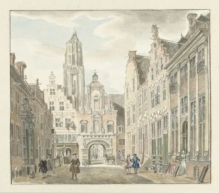 Framed Print : Nieuwstraat in Utrecht with a view of the Dom tower, 1753. Creator: Johanna de Bruyn Framed Print : Nieuwstraat in Utrecht with a view of the Dom tower, 1753. Creator: Johanna de Bruyn