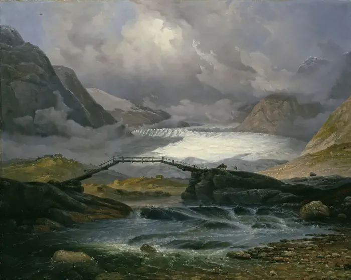 Framed Print : Nigardsbreen in Justedalen, 1846. Creator: Knud Baade Framed Print : Nigardsbreen in Justedalen, 1846. Creator: Knud Baade
