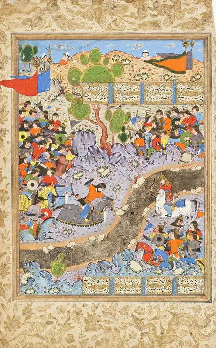 Framed Print : The Night Attack of Bahram Chubina on the Army of Khusraw Parvis (image 1 of 8), c1560. Creator: Unknown Framed Print : The Night Attack of Bahram Chubina on the Army of Khusraw Parvis (image 1 of 8), c1560. Creator: Unknown