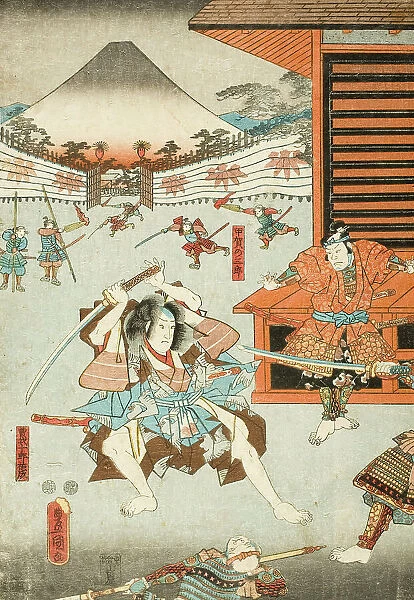 Night Attack of the Soga Brothers: Soga no Juro Sukenari and Koga no Saburo, c1850. Creator: Utagawa Kunisada