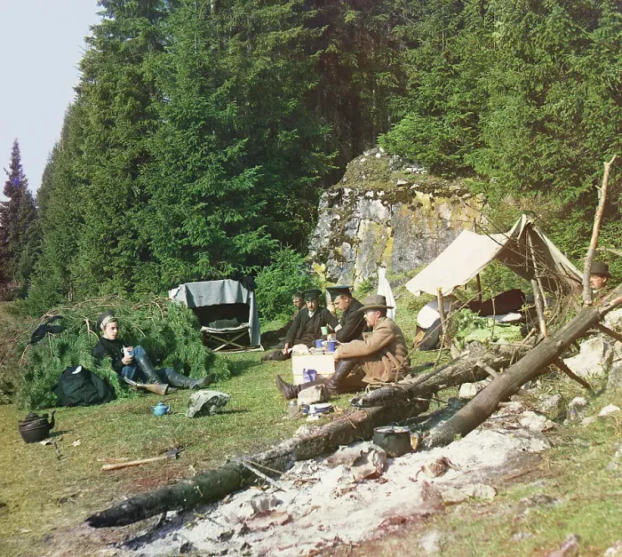 Framed Print : Night camp by a rock on the bank of the Chusovaya, 1912. Creator: Sergey Mikhaylovich Prokudin-Gorsky Framed Print : Night camp by a rock on the bank of the Chusovaya, 1912. Creator: Sergey Mikhaylovich Prokudin-Gorsky