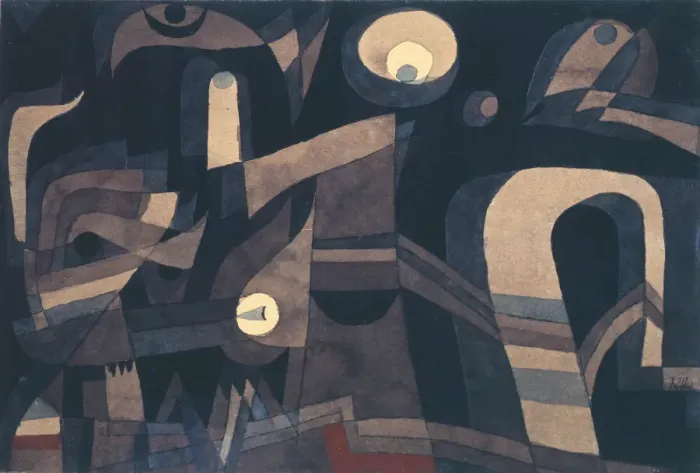 Framed Print : At night (Green-Indian red, gloomy), 1921. Creator: Klee, Paul (1879-1940) Framed Print : At night (Green-Indian red, gloomy), 1921. Creator: Klee, Paul (1879-1940)