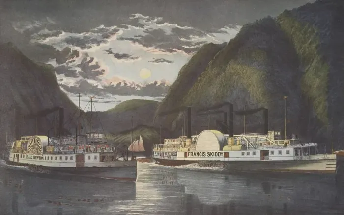 Framed Print : A Night on the Hudson - Through at Daylight, pub. 1864, Currier & Ives Framed Print : A Night on the Hudson - Through at Daylight, pub. 1864, Currier & Ives