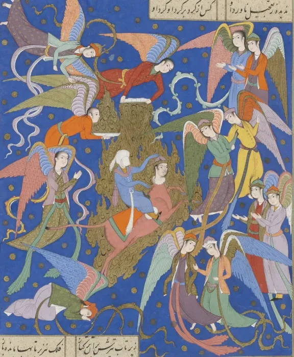 Framed Print : The night journey of the Prophet. (From a Manuscript of the Khamsa of Nizami), c. 1620