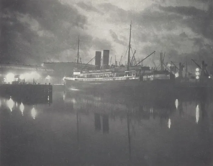 Framed Print : The night mail, Wellington Harbour. From the album: Camera Pictures of New Zealand, 1920s. Creator: Harry Moult Framed Print : The night mail, Wellington Harbour. From the album: Camera Pictures of New Zealand, 1920s. Creator: Harry Moult
