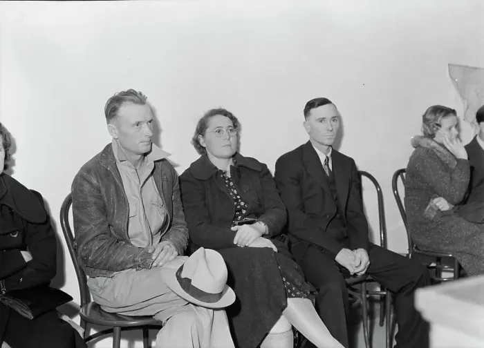 Framed Print : Night meeting in the FSA office, Tulare County, California, 1938. Creator: Dorothea Lange Framed Print : Night meeting in the FSA office, Tulare County, California, 1938. Creator: Dorothea Lange