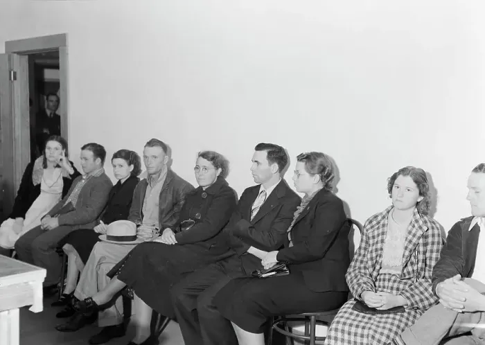 Framed Print : Night meeting in the FSA office, Tulare County, California, 1938. Creator: Dorothea Lange Framed Print : Night meeting in the FSA office, Tulare County, California, 1938. Creator: Dorothea Lange