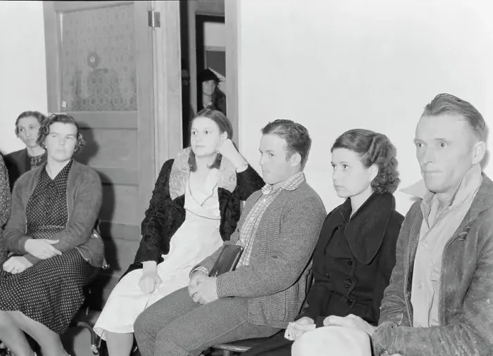 Framed Print : Night meeting in the FSA office, Tulare County, California, 1938. Creator: Dorothea Lange Framed Print : Night meeting in the FSA office, Tulare County, California, 1938. Creator: Dorothea Lange